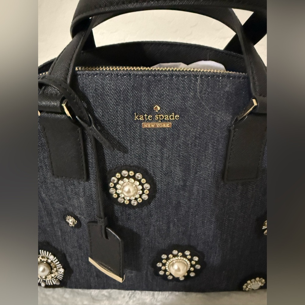 Kate Spade NWOT Embellished Cameron Street Lottie Denim Blue Pearls Orig $348 - Picture 2 of 14